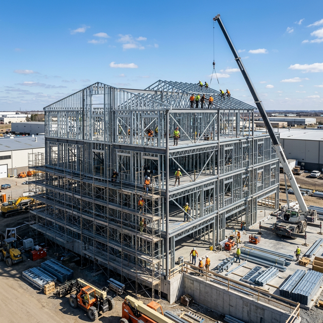 Commercial industrial steel frame building