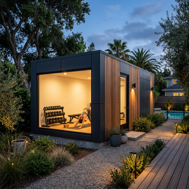 Modular LGS gym studio interior with fitness equipment