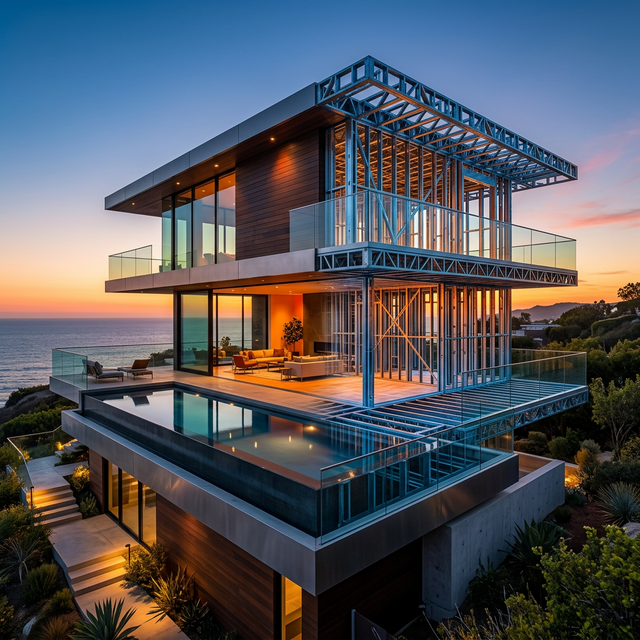 Premium modern steel frame villa built in California